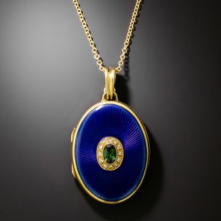 Estate Tourmaline, Enamel And Diamond Locket by Victor Mayer, German - 2