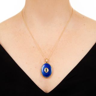 Estate Tourmaline, Enamel And Diamond Locket by Victor Mayer, German