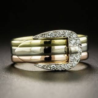 Estate Tri-Tone Diamond Buckle Ring - 2