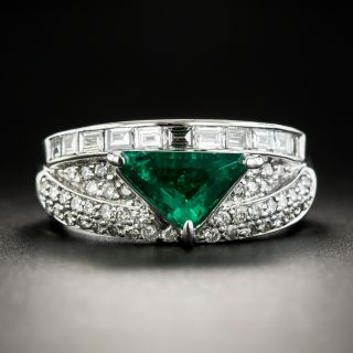 Estate Triangle Emerald and Diamond Ring - 1