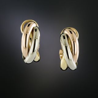 Estate Trinity de Cartier Tri-Color Gold Hoop Earrings - 2