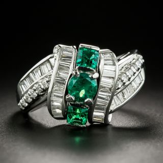 Estate Triple Row Emerald and Diamond Ring - 2