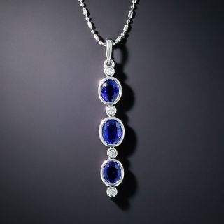 Estate Triple Sapphire and Diamond Drop Necklace - 3