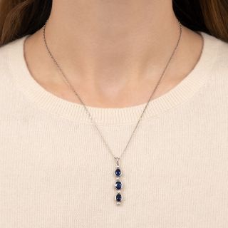 Estate Triple Sapphire and Diamond Drop Necklace
