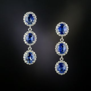 Estate Triple Sapphire Drop With Diamond Halo Earrings - 3