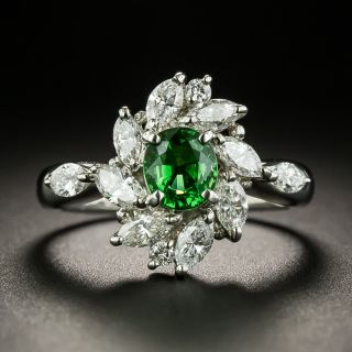 Estate Tsavorite Garnet and Diamond Spray Ring - 2