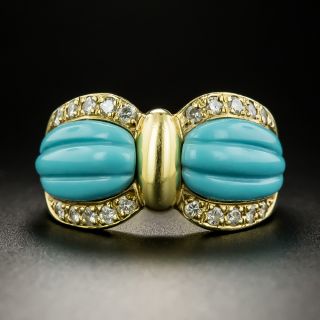 Estate Turquoise and Diamond Bow Ring - 2