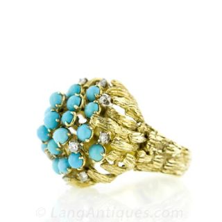 Estate Turquoise and Diamond Cluster Ring