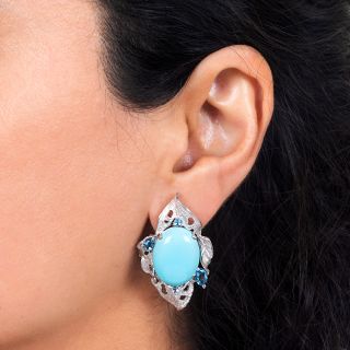 Estate Turquoise & Blue Topaz Clip Earrings
