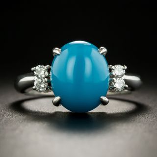 Estate Turquoise Cabochon and Diamond Ring - 2