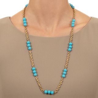 Estate Turquoise Glass Bead Rope Chain Necklace