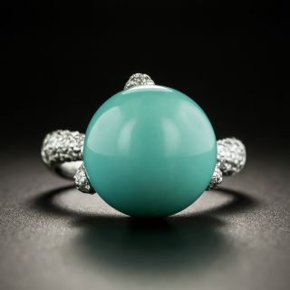 Estate Turquoise Orb and Pave Diamond Ring - 1