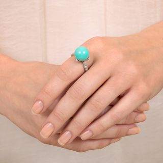 Estate Turquoise Orb and Pave Diamond Ring