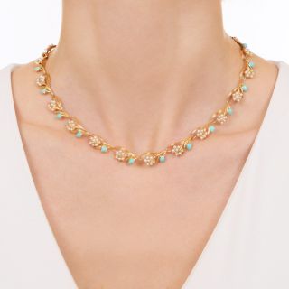 Estate Turquoise & Pearl Necklace