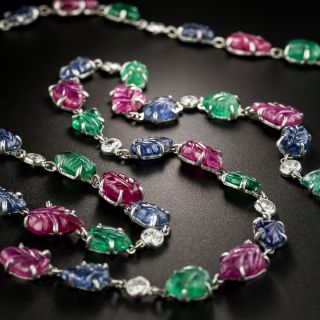 Estate Tutti-Frutti Carved Ruby, Sapphire, Emerald and Diamond Necklace