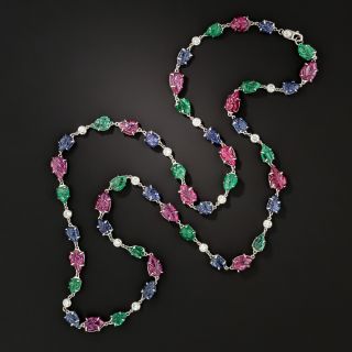 Estate Tutti-Frutti Carved Ruby, Sapphire, Emerald and Diamond Necklace - 3