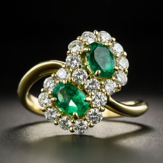 Estate Twin Emerald and Diamond Cluster Ring - 1
