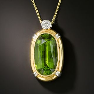 Estate Two-Tone 18.58 Carat Peridot and Diamond Pendant - 2