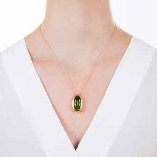 Estate Two-Tone 18.58 Carat Peridot and Diamond Pendant