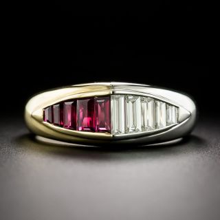 Estate Two-Tone Ruby and Diamond Baguette Ring - 3