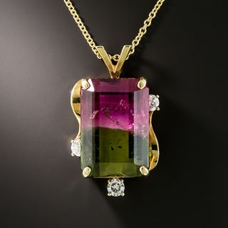 Estate Watermelon Tourmaline and Diamond Pendant - 2
