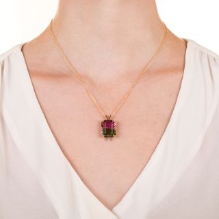 Estate Watermelon Tourmaline and Diamond Pendant