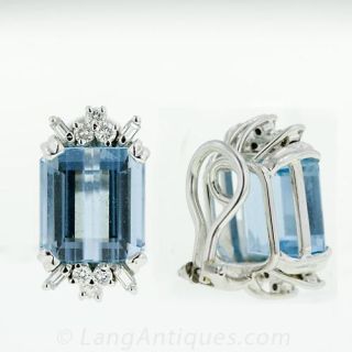 Estate White Gold Aquamarine and Diamond Earrings