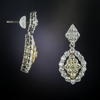 Estate White & Yellow Diamond Drop Earrings - 1