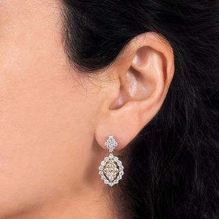 Estate White & Yellow Diamond Drop Earrings