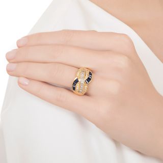 Estate Wide Sapphire and Diamond Weave Band Ring