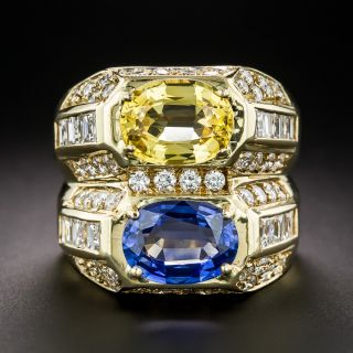 Estate Yellow and Blue Sapphire, and Diamond Double Ring - 2