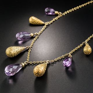 Etruscan Revival Amethyst Briolette Fringe Necklace 