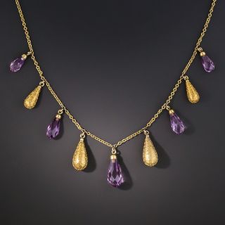 Etruscan Revival Amethyst Briolette Fringe Necklace - 2