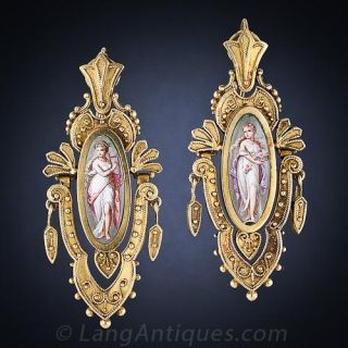 Etruscan Revival Enamel Earrings in 22 Carat Gold - 2