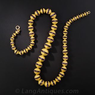Etruscan Revival Gold Bead and Amethyst Necklace and Earrings