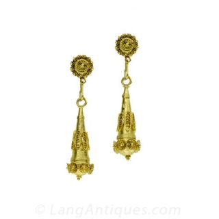 Etruscan Revival Gold Pendant Earrings Main View 1
