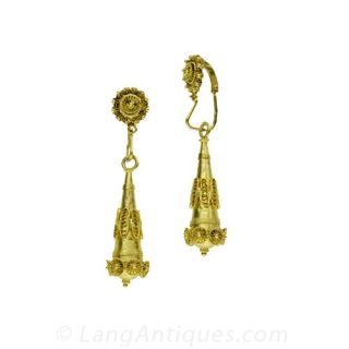 Etruscan Revival Gold Pendant Earrings