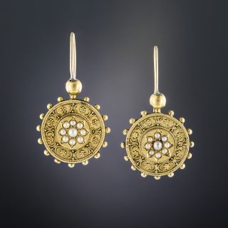 Etruscan Revival Seed Pearl Earrings