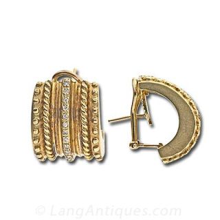 Etruscan Style Gold and Diamond Earrings