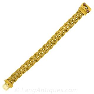 Etruscan Style Ruby and Diamond Braided Bracelet