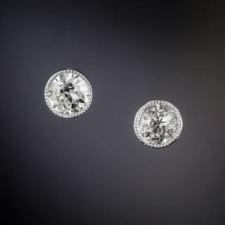 European Cut .40 Carat Diamond Stud Earrings - 5