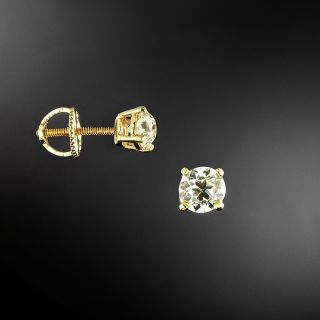 European-Cut Diamond Stud Earrings .98 Carat Total Weight