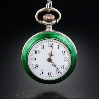 Evergreen Silver and Enamel Pendant Watch Necklace