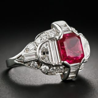 Exceptional Art Deco No-Heat Burma Ruby, Platinum and Diamond Ring