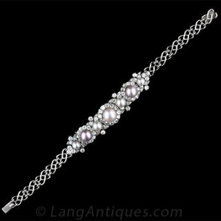 Exquisite Edwardian Natural Pearl and Diamond Bracelet