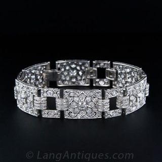 Exquisite Floral Motif Lacy Art Deco Diamond Bracelet
