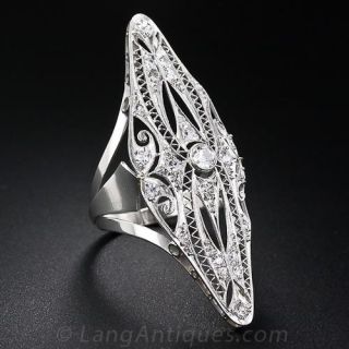 Extra-Long Art Deco Diamond Dinner Ring