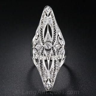 Extra-Long Art Deco Diamond Dinner Ring