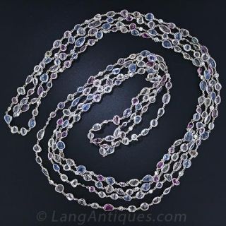 Extra-Long Multi-Color Sapphire and Diamond Neckchain