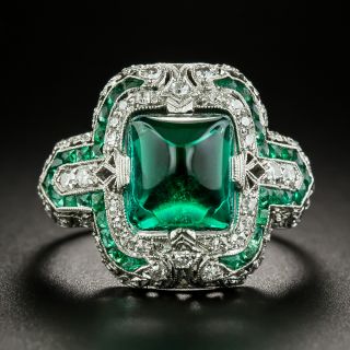 Extraordinary Art Deco Sugarloaf Colombian Emerald and Diamond Ring - 2